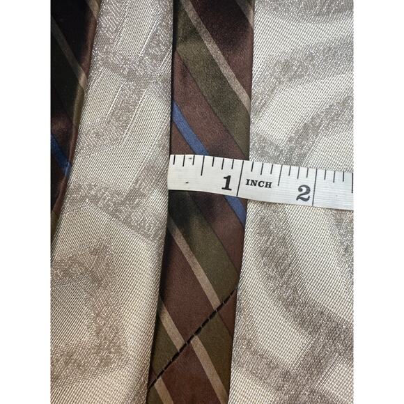 Oscar de la Renta VTG Silk Tie Brown Blue Green Tan Striped Diagonal Necktie - Picture 4 of 6